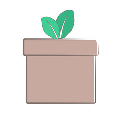 Minimalistic illustration of green plant in a brown pot.