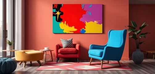 Vibrant pop-art armchair in a modern living room, interior design, living room