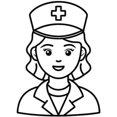 Line Art of Nurse in Uniform with Cross Cap – Symbol of Healthcare and Nursing Care, Nurse Line Icon, Healthcare Worker Symbol, Nursing Care Vector
