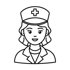 Line Art of Nurse in Uniform with Cross Cap – Symbol of Healthcare and Nursing Care, Nurse Line Icon, Healthcare Worker Symbol, Nursing Care Vector
