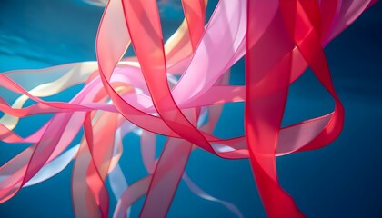 a bunch of red and pink streamers floating in the air