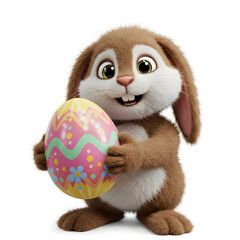 Fototapeta premium Cute Easter Bunny Characters Holding Colorful Eggs Isolated on White