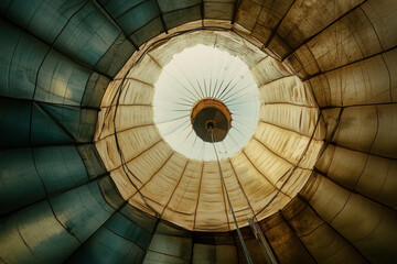 Naklejka premium Hot air balloon canopy opening showing sunlight entering from above