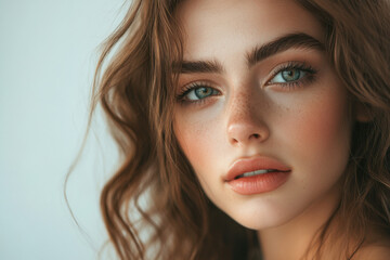 Beautiful model posing with freckles and wavy hair
