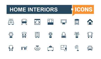 Home Interiors icon. Interior Design modern icon set. Architecture minimal thin line web icons set. Sign and Symbol. Vector line and solid icons. Pixel perfect.