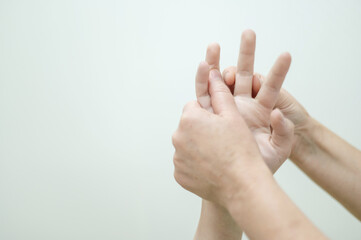 Close-up of female hands during massage. 