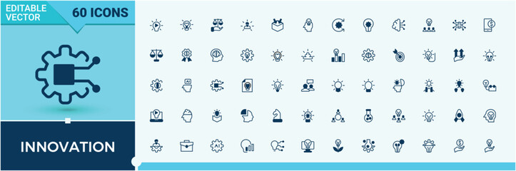 Innovation line icon. Related to thinking, technology, invention, intelligence, startup, idea. Minimalist vector collections. Brain linear icon. Solid line editable stroke. Vector collection.