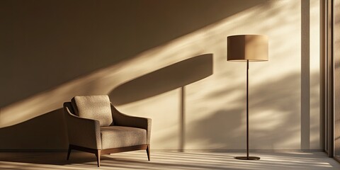 Obraz premium Minimalist Living Room with Chair and Floor Lamp, Sunlight