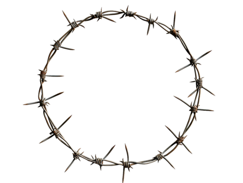 Silhouette of a tree with a crown of thorns and barbed wire frame - Powered by Adobe