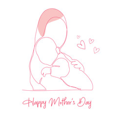 line drawing of mother holding baby child on her arm, Mother and child concept line art, Happy mother day