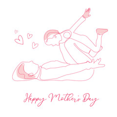 Mother's day line art, Mother and Child Line Art,  Line Drawing of a Little Girl Flying into Her Loving Mother's Arms