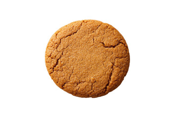 Golden brown ginger cookie with cracks against black background, cut out