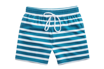 Blue and white striped swim shorts with drawstring for summer fashion, cut out