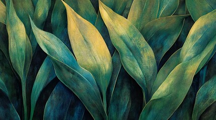 Elegant Tropical Green Leaves Pattern Background with Botanical Texture
