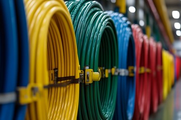 Colorful Cables Rolled Up in Warehouse.