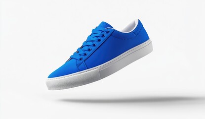 Floating blue sneaker on white background