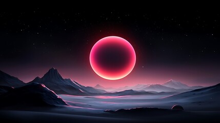 Obraz premium Alien Planet Landscape Martian Sunset with Mountains