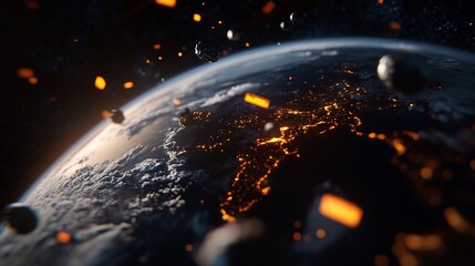 Global Cataclysm: Earth Under Cosmic Siege with Fiery Asteroid Impact
