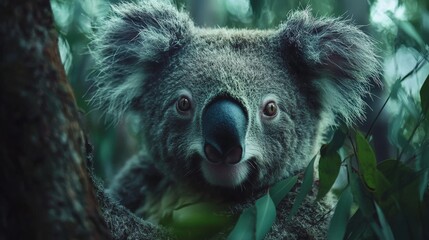 Obraz premium a koala bear looking at the camera from a tree 