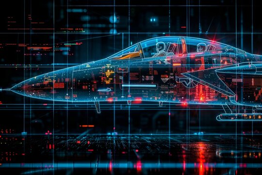 Futuristic fighter jets  enhanced military aviation technology with advanced hologram integration