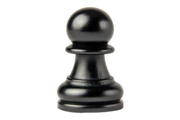 Black chess pawn piece on white background for strategic gaming concept, cut out