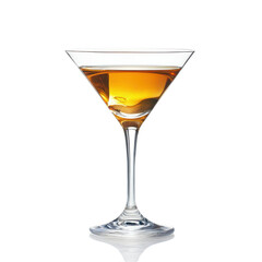 Elegant glass cocktail with amber liquid against a white background, perfect for events and celebrations, Glass alcohol cocktail on background, white background