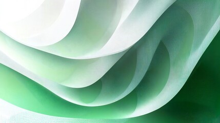 Abstract Green and White Fabric Texture Elegant Swirling Waves of Sheer Material