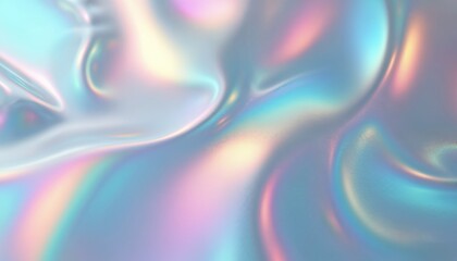 Obraz premium Iridescent silver holographic chrome foil vaporwave background. Trendy pearlescent pastel rainbow prism effect. Hologram surface, 3D rendering texture. Abstract, modern design for creative projects.