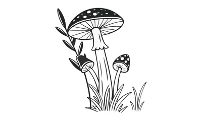 A cartoon mushroom vector art  silhouette illustration
white background.