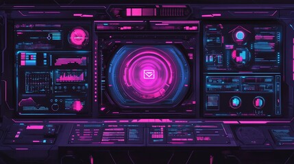 Fototapeta premium Futuristic Cyberpunk Control Panel with Email Communication Display