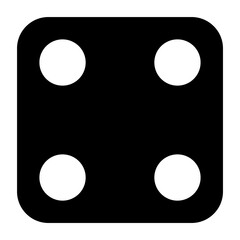 A black-filled dice. Number 4. Vector graphics.