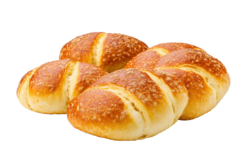 Golden brown freshly baked bread rolls with crispy crust, cut out