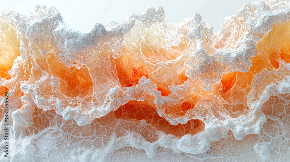 Poster artistic representation of foam texture with orange and white layers showcasing intricate patterns a