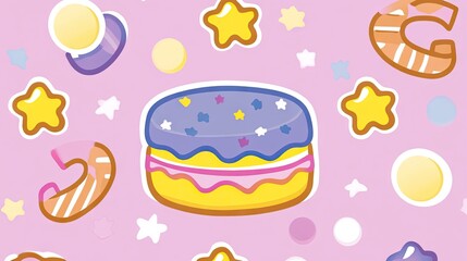 Fototapeta premium Cute pastel treats and stars pattern