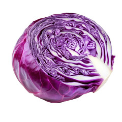 Obraz premium Freshly sliced purple cabbage isolated on a clean Transparent background for culinary presentation and healthy recipes, slice purple cabbage isolated on PNG background