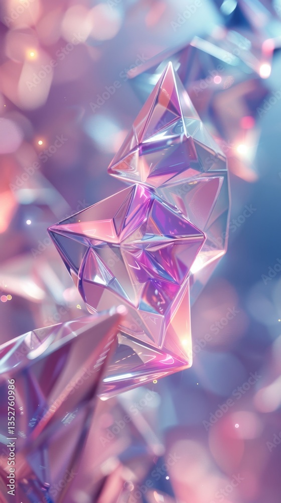 Poster futuristic abstract 3d polygonal shapes floating against a soft light background creating a mesmeriz