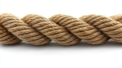 Close-up image of a twisted, thick, light brown rope on a white surface