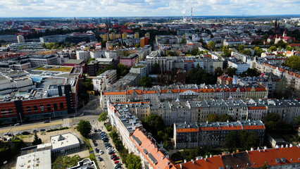 Obraz premium Drone view of European modern city Wroclaw Poland