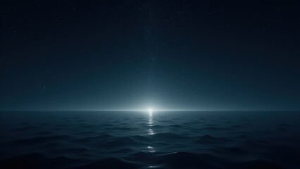 Obraz premium Endless ocean under a dark sky dotted with constellations, stars faintly reflecting on the water’s surface. A mysterious and peaceful night.