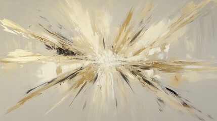 Obraz premium Abstract Artwork Featuring Radiant Burst of Beige and Gold with Dynamic Brushstrokes for Modern