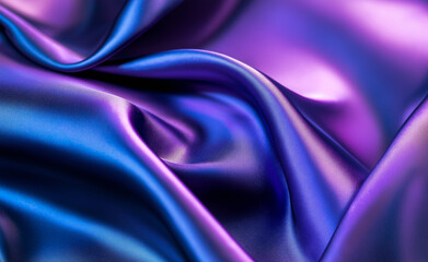 Obraz premium Close-up of luxurious satin fabric in rich shades of purple and blue, with smooth folds creating an elegant texture.