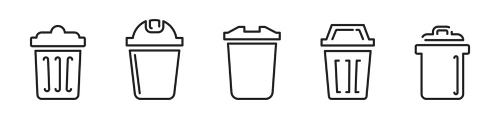 Set of trash container. Trash bin icon set. Vector illustration