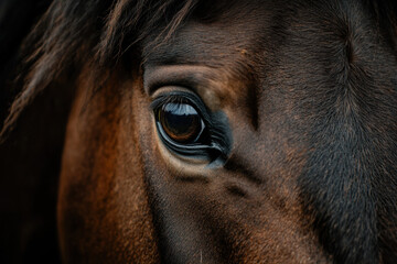 Brown horse showing expressive eye closeup