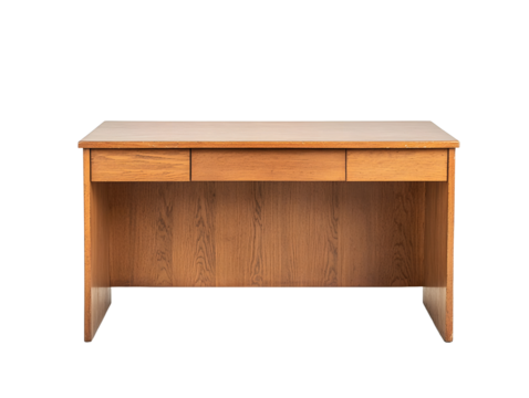 Clean wooden desk with minimalist design, featuring a drawer. Ideal for home office setup or study area. Modern and functional furniture piece.