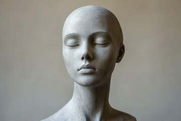 Plaster head bust sculpture expressing serenity and peace