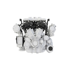 High-performance engine showcasing engineering and design. Features a detailed array of mechanical components, blending power and precision.