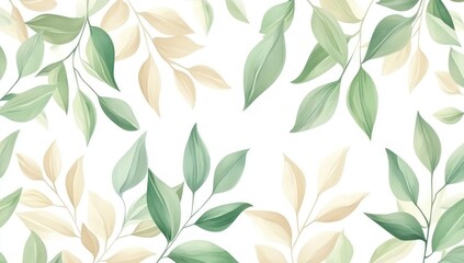 Green  Beige Leaf Pattern.