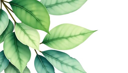 Fototapeta premium Watercolor Leaf Branch Background, Fresh Green Foliage Decoration Element