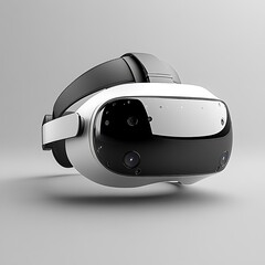 A sleek modern virtual reality headset rests on a plain background