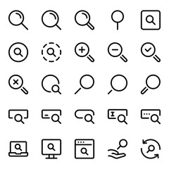 Outline icons set for Magnify glass, search, find.